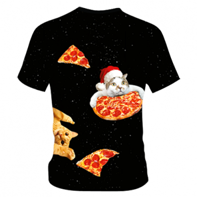 Детская 3D футболка Динозавр и рождественские коты с пиццей 2