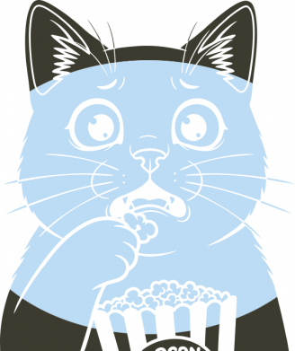 Кот смотрит ужасы с попкорном