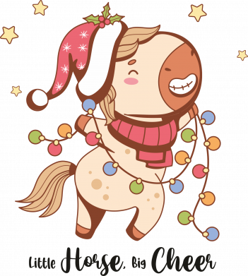 Шеврон круглый Радостный Рожественский пони с гирляндой 2