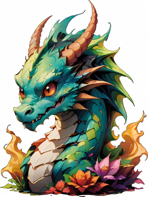 Металлическая табличка Зеленый дракон в цветках 2