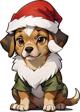 Собака в шапці Санти у військовій формі