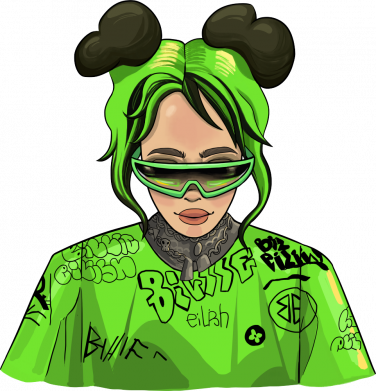 Принт Жіноча худі на блискавці Billie Eilish green style, Фото № 2 - FatLine