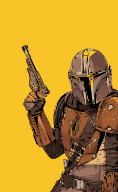 Стикер The Mandalorian background yellow 2