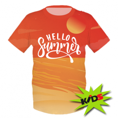 Принт Детская 3D футболка Hello summer and the beach, Фото № 2 - FATLINE
