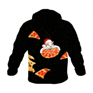Принт 3D куртка детская Динозавр и рождественские коты с пиццей, Фото № 2 - FATLINE