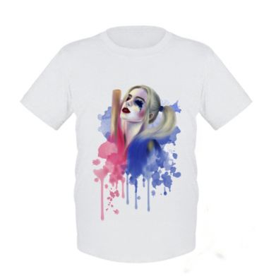 Кружка двоколірна 320ml Футболка дитяча біла (S) Харли Квин акварель 2