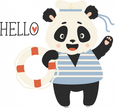 Шеврон круглый Hello. Смешной медвежонок. Панда моряк 2