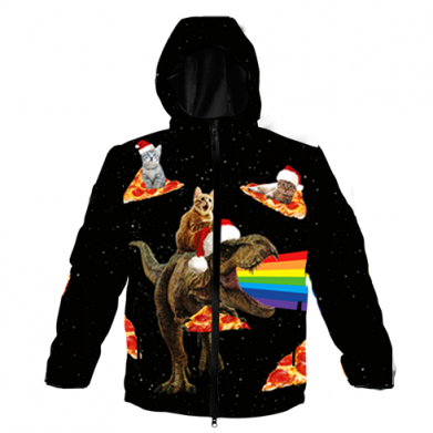 Принт 3D куртка детская Динозавр и рождественские коты с пиццей, Фото № 2 - FATLINE