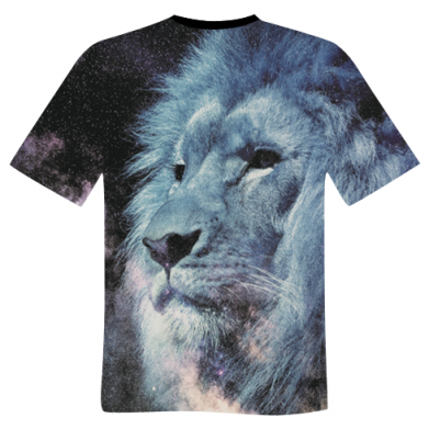 Принт Чоловіча 3D футболка Face of a lion on the background of space, Фото № 2 - FATLINE