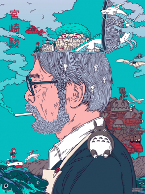 Принт Маска для лица Hayao Miyazaki with his characters, Фото № 2 - FATLINE
