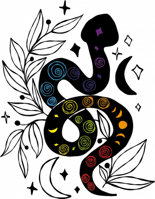 Змея Кундалини с цветами чакрами