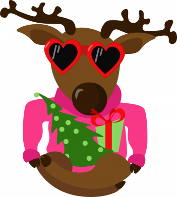 Женская футболка Шутливый олень в очках и свитер, Рождественское животное 2