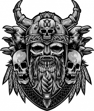 Принт Шеврон прямоугольный Viking Skull with Raven, Фото № 2 - FATLINE