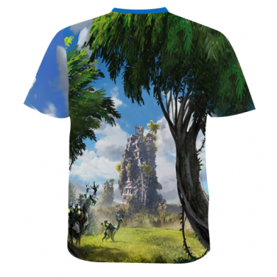 Мужская 3D футболка Horizon Zero Dawn Ela and mechanical dinosaur 2