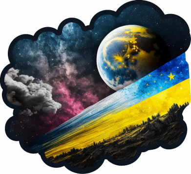 Принт Женская футболка космос в желто-синих цветах, Фото № 2 - FATLINE