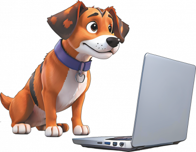 Стікер Песик перед ноутбуком 2