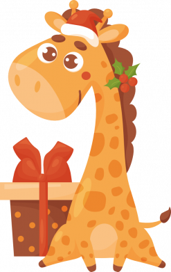 Happy New Year. Жираф Санта