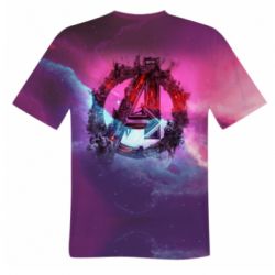 Мужская 3D футболка Avengers logo and space - FATLINE Мужская 3D футболка Avengers logo and space