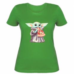 Женская футболка Baby Yoda eats pizza - FATLINE Женская футболка Baby Yoda eats pizza