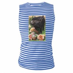 Майка-тільняшка Black pig and flowers - FATLINE Майка-тільняшка Black pig and flowers