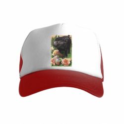 Детская кепка-тракер Black pig and flowers - FATLINE Детская кепка-тракер Black pig and flowers