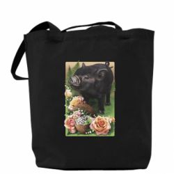 Шопер Black pig and flowers - FATLINE Шопер Black pig and flowers