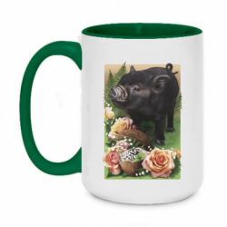 Кружка двухцветная 420ml Black pig and flowers - FATLINE Кружка двухцветная 420ml Black pig and flowers