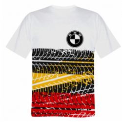 Мужская 3D футболка BMW logo and tires - FATLINE Мужская 3D футболка BMW logo and tires