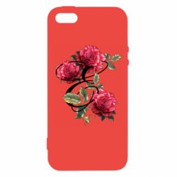 Чехол из раздела Авторские принты Буква Е с розами для Apple iPhone 5 - FATLINE Чехол из раздела Авторские принты Буква Е с розами для Apple iPhone 5