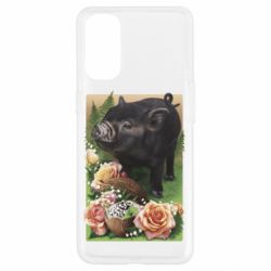 Чехол из раздела Авторские принты Black pig and flowers для Oppo Reno 4 - FATLINE Чехол из раздела Авторские принты Black pig and flowers для Oppo Reno 4