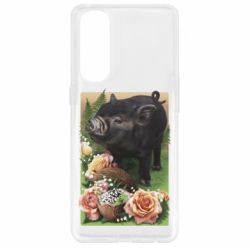 Чехол из раздела Авторские принты Black pig and flowers для Oppo Reno 4 Pro - FATLINE Чехол из раздела Авторские принты Black pig and flowers для Oppo Reno 4 Pro