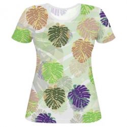 Жіноча 3D футболка Colored tropical leaves - FATLINE Жіноча 3D футболка Colored tropical leaves