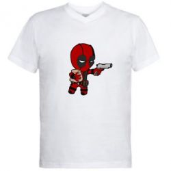 Мужская футболка с V-образным вырезом Дедпул с пакетиком - FATLINE Мужская футболка с V-образным вырезом Дедпул с пакетиком