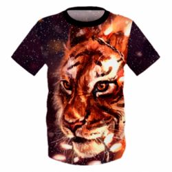 Детская 3D футболка Тигр и гирлянда