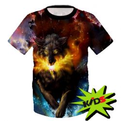 Детская 3D футболка Fire wolf