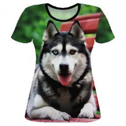 Женская 3D футболка Husky on the bench - FATLINE Женская 3D футболка Husky on the bench
