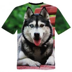 Мужская 3D футболка Husky on the bench - FATLINE Мужская 3D футболка Husky on the bench