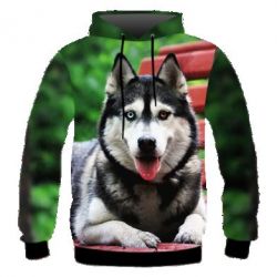 Чоловіча 3D худі Husky on the bench - FATLINE Чоловіча 3D худі Husky on the bench