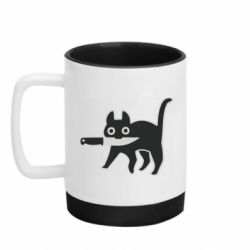 Кружка цветная с силиконовым дном 320ml Cat with a knife - FATLINE Кружка цветная с силиконовым дном 320ml Cat with a knife