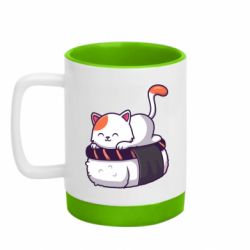 Кружка цветная с силиконовым дном 320ml Котик. Суши-кровать - FATLINE Кружка цветная с силиконовым дном 320ml Котик. Суши-кровать