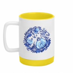 Кружка цветная с силиконовым дном 320ml Петриковка. Синий завиток - FATLINE Кружка цветная с силиконовым дном 320ml Петриковка. Синий завиток