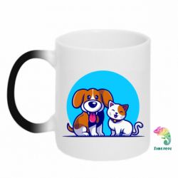 Кружка-хамелеон Собачка и котик