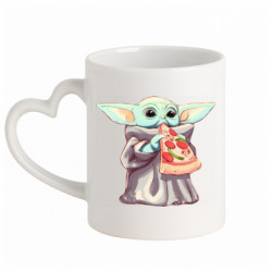 Кружка с ручкой в виде сердца Baby Yoda eats pizza