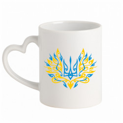 Кружка з ручкою у вигляді серця Ukrainian trident with monograms