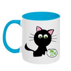 Кружка двоколірна 320ml Кішечка і акваріум - FATLINE Кружка двоколірна 320ml Кішечка і акваріум