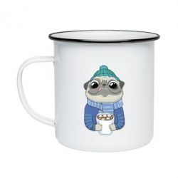 Кружка эмалированная Мопс любит кофе - FATLINE Кружка эмалированная Мопс любит кофе