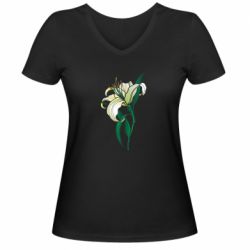 Женская футболка с V-образным вырезом Lily flower - FATLINE Женская футболка с V-образным вырезом Lily flower