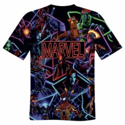Мужская 3D футболка Marvel neon art pattern - FATLINE Мужская 3D футболка Marvel neon art pattern