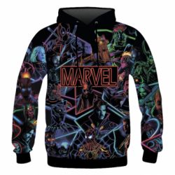 Мужская 3D худи Marvel neon art pattern - FATLINE Мужская 3D худи Marvel neon art pattern