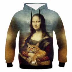Мужская 3D худи Mona Lisa and the cat - FATLINE Мужская 3D худи Mona Lisa and the cat